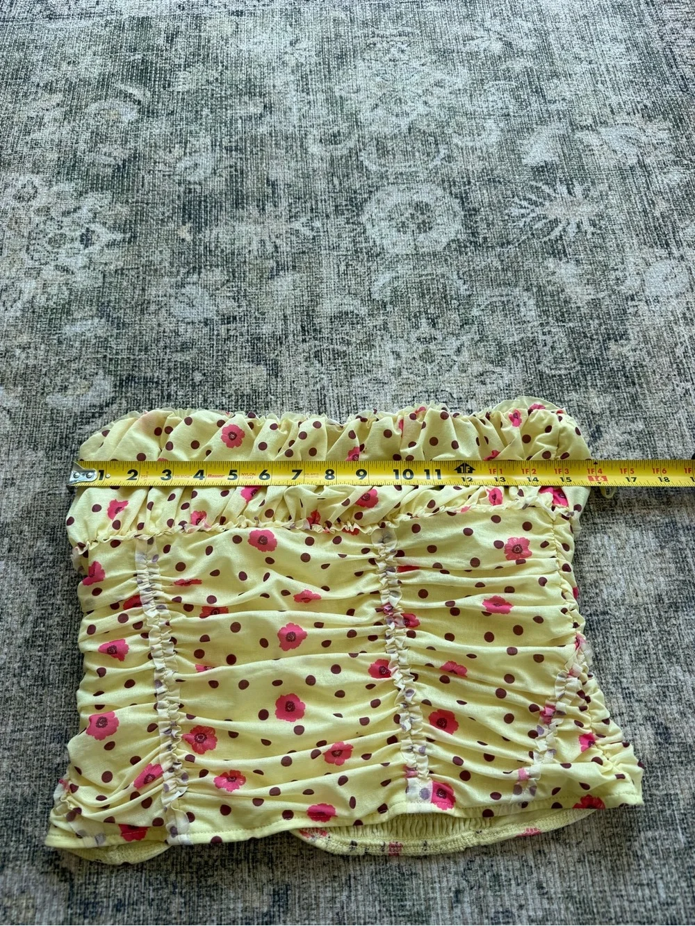 Free People Scottie Yellow Polka Dot Ruffled Tube Top Summer Boho Beach Sz Large